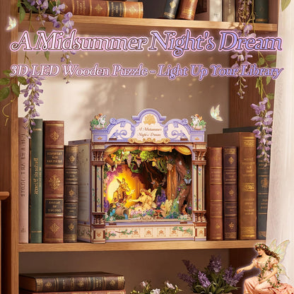 CUTEBEE DIY Miniature House Kit, 3D Wooden Puzzle for Adults, Book Nook Shelf Insert, Shakespeare Literary Gift, Enchanted Forest Miniature Theater Desktop Decor (A Midsummer Night's Dream)