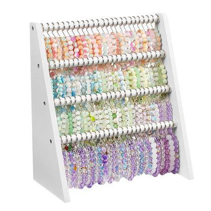 Bellaownia 4 Tier Bracelet Holder Stand with 100 Hooks, Wooden Bracelet Display Organizer Rack for Jewelry, Home, Vendors and Store Display (white)
