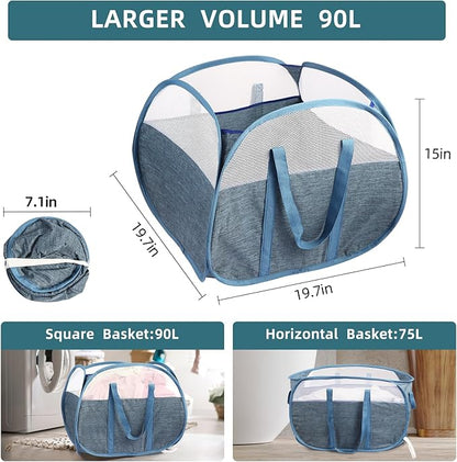 2 Pack Collapsible Laundry Baskets, 90L Large Foldable Laundry Basket, Pop Up