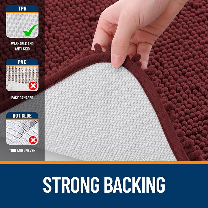 OLANLY Bathroom Runner Rugs 59x20, Soft Absorbent Chenille Bath Rugs, Rubber Backing Quick Dry, Machine Washable Long Bath Mats for Bathroom, Tub and Shower, Home Decor Accessories, Andorra Red-Brown