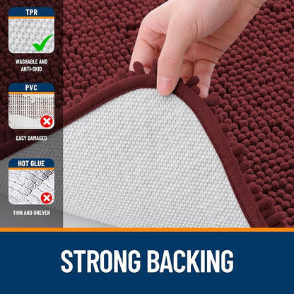 OLANLY Bathroom Runner Rugs 59x20, Soft Absorbent Chenille Bath Rugs, Rubber Backing Quick Dry, Machine Washable Long Bath Mats for Bathroom, Tub and Shower, Home Decor Accessories, Andorra Red-Brown