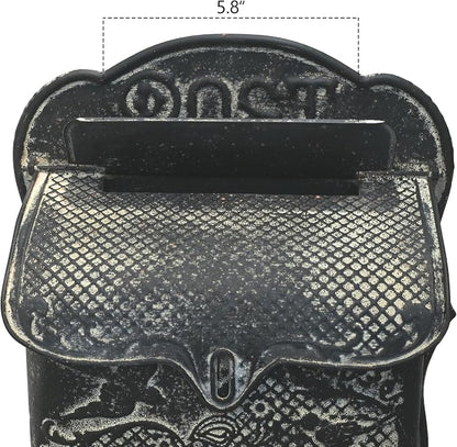 BIG FORTUNE Wall Mount Mailbox for House Outside Vintage Metal Door Mailbox Antique Style Nostalgic Charm Home Decor Garden Vintage English Cottage Decor Flower Patter(Black)