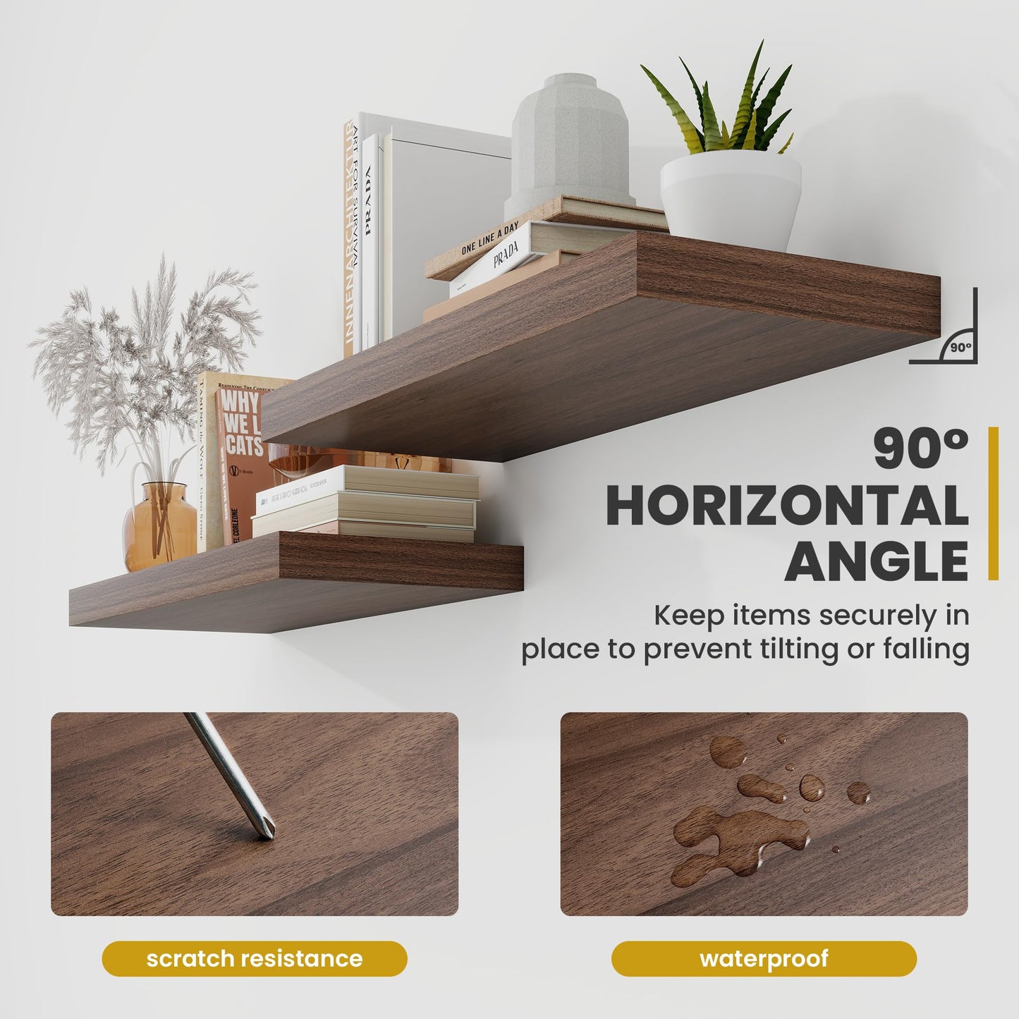 Acovy 30 Inch Floating Shelves, 9.3" Deep Floating Shelf Wall Mounted, 30" Wall Shelves, Rustic Deep Bookshelf, Large Display Shelves & Storage Shelves for Bedroom, Living Room, Walnut, Set of 2
