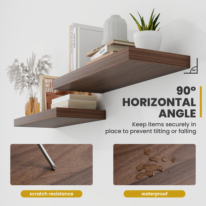 Acovy 30 Inch Floating Shelves, 9.3" Deep Floating Shelf Wall Mounted, 30" Wall Shelves, Rustic Deep Bookshelf, Large Display Shelves & Storage Shelves for Bedroom, Living Room, Walnut, Set of 2