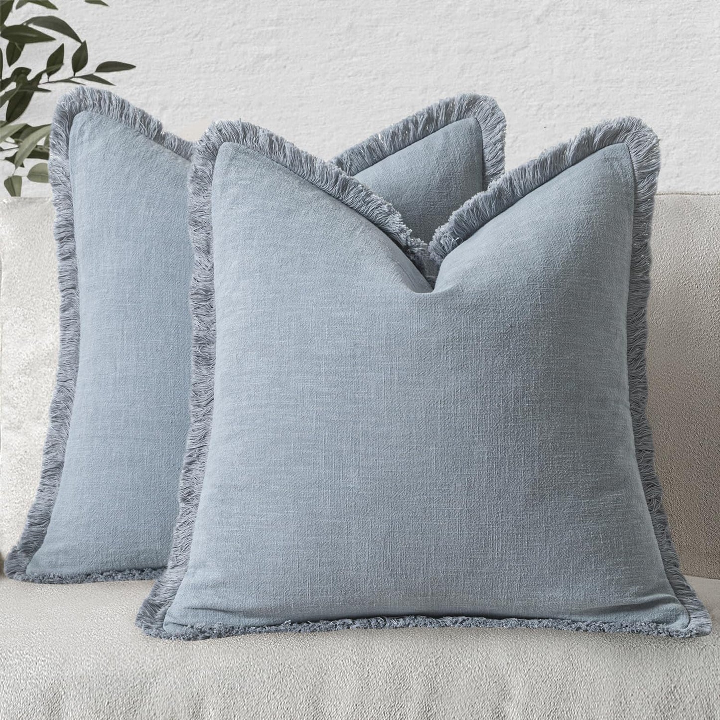 MIULEE Christmas Decorative Throw Pillow Covers Neutral Linen Fringe Fall Throw Pillows Set of 2 Natural Beige Boho Farmhouse Cushion Covers with Tassels for Couch Sofa Bed Home Decor 20x20 Inch