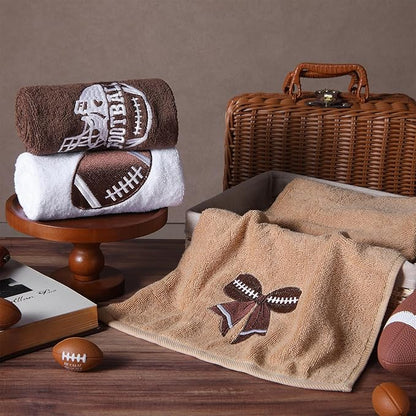 3 Pcs Football Hand Towels for Bathroom Bow Embroidered Bathroom Towels