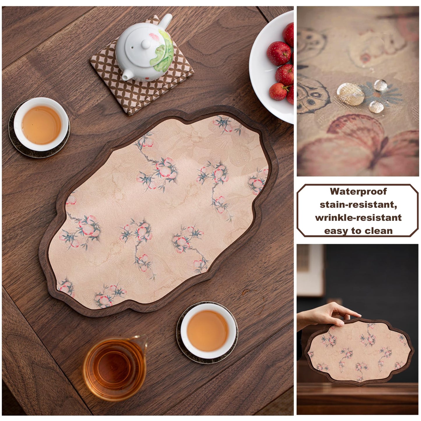 GCFTIFF Walnut Wood Serving Tray, Tea Tray,Kungfu Tea Table Placemat,Oval Wooden Plates Decorative Farmhouse Platter for Tea Table,Coffee Table, Ottoman, for Kitchen Counter Home,Living Room,Party