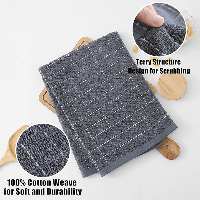 Homaxy 100% Cotton Terry Kitchen Towels, Checkered Designed, Soft and Super
