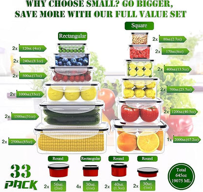 RockBerry 66 Pcs Large Food Storage Containers