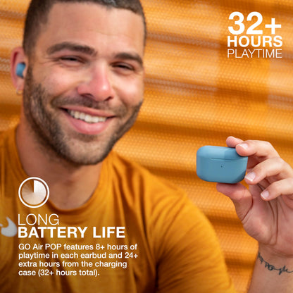 JLab Go Air Pop True Wireless Bluetooth Earbuds + Charging Case, Slate, Dual Connect, IPX4 Sweat Resistance, Bluetooth 5.1 Connection, 3 EQ Sound Settings Signature, Balanced, Bass Boost