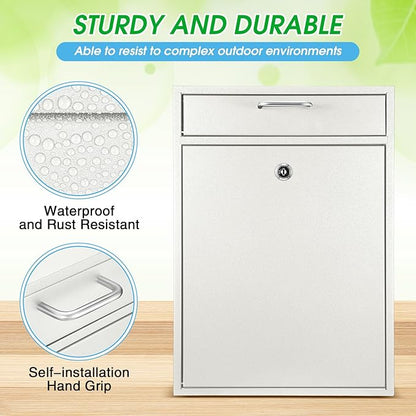 Yaocom Locking Mailbox with Key for Outdoor 16.2 x 11.2 x 4.7 Inches Large Wall Mount Mail Box with Lock Security Mail Drop Metal Collection Boxes Hanging Secure Postbox(Creamy White)