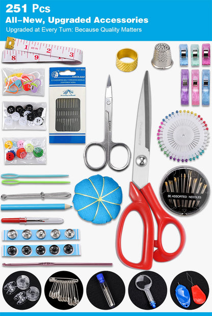 Large Sewing Kit for Adults: YUANHANG Newly Upgraded 251 Pcs Premium Sewing Supplies Set - Complete Sew Kit of Needle and Thread for Beginners - Travel Emergency - Basic Home Hand Sewing Repair Kits