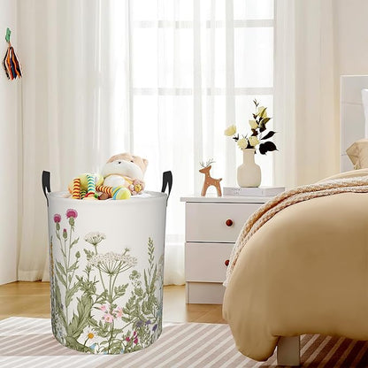 Laundry Hamper, Retro Wild Flowers Botanical Laundry Basket, Waterproof