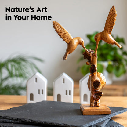 Curawood Hummingbird Statue - Artisan-Crafted Bird Statues Home Decor - Hummingbird Figurines, Lifelike Humming Bird Decor - Handcrafted in Indonesia