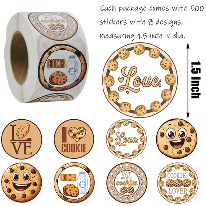 500Pcs Cookie Paper Stickers,Chocolate Chip Birthday Baby Shower Party Favors Supplies Decorations Cookies Milk Sticker Labels
