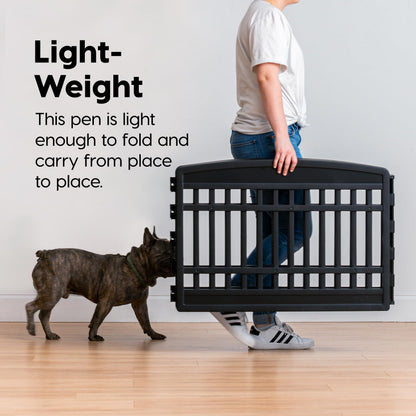 IRIS USA 24" 4-Panel Dog Playpen with Door, 35 x 35 x 24, Puppy Playpen, Dog Play Pen Indoors, Pet Fence, Puppies/Small Dogs, Black