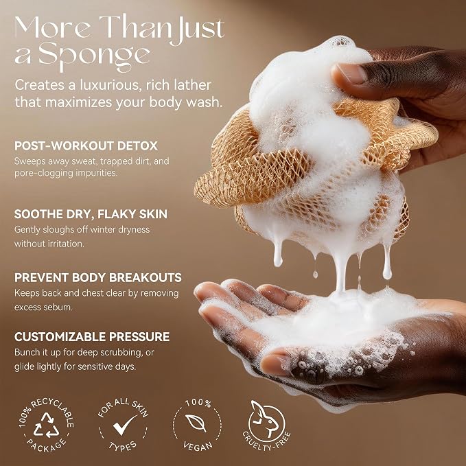 CORATED African Net Sponge Authentic, Shower Loofah Exfoliating Bath Sponge, Body Scrubber for Women and Men Daily Use Body Care, Travel Portable Bath Accessories Gifts for Women