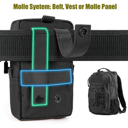 SOWHUP Tactical Molle Pouch Cell Phone Pouch Holster Small Utility EDC Pouch Gadget Organizer Bag with Tactical Key Ring Holder and U.S.A Flag Patch (Black1)