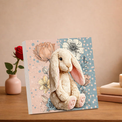 Easter Bunny Wooden Block Sign, Cute Floral Spring Farmhouse Decor Shelf Sitter for Table Mantel Tiered Tray, Pastel Easter Home Accent Gift