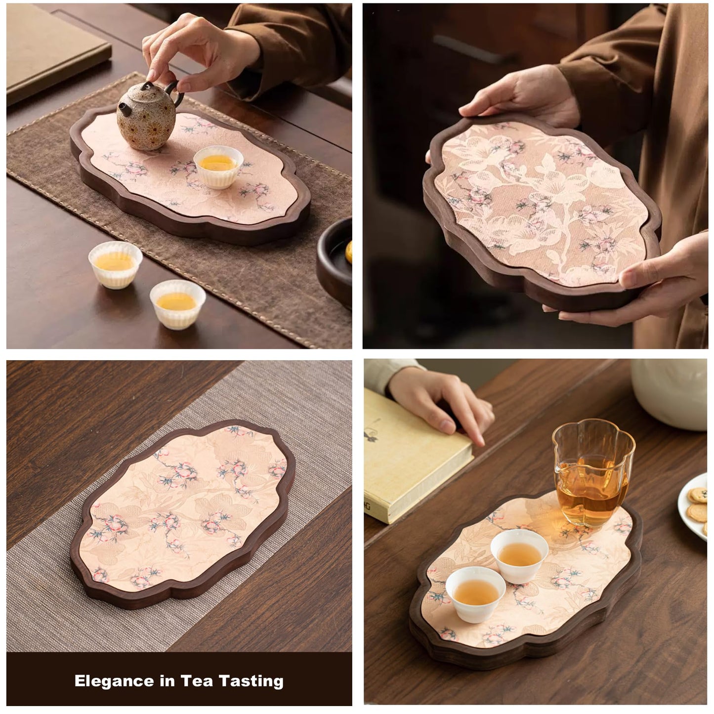 GCFTIFF Walnut Wood Serving Tray, Tea Tray,Kungfu Tea Table Placemat,Oval Wooden Plates Decorative Farmhouse Platter for Tea Table,Coffee Table, Ottoman, for Kitchen Counter Home,Living Room,Party