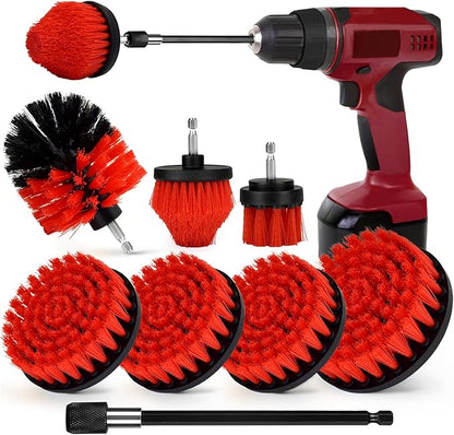 Drill Brush Attachment Set, 7 Pack 1/4in Power Scrubber Brush + Extend Long Rod