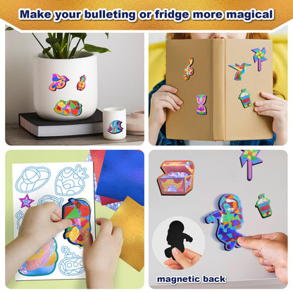 FLUXOJOY Foil Art Craft Kits for Kids, Mess -Free Fun Activity Set for Child, DIY Printing Craft Kit, Birthday Party Gifts for Ages 4 5 6 7 8 9 10 11 12 and Up, Art Travel Toys for Boys Girls