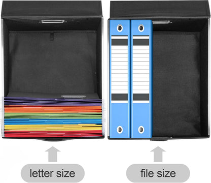 File Organizer Box, Linen Filing Organizer with Lid, Large Desktop File Boxes,Dark Grey