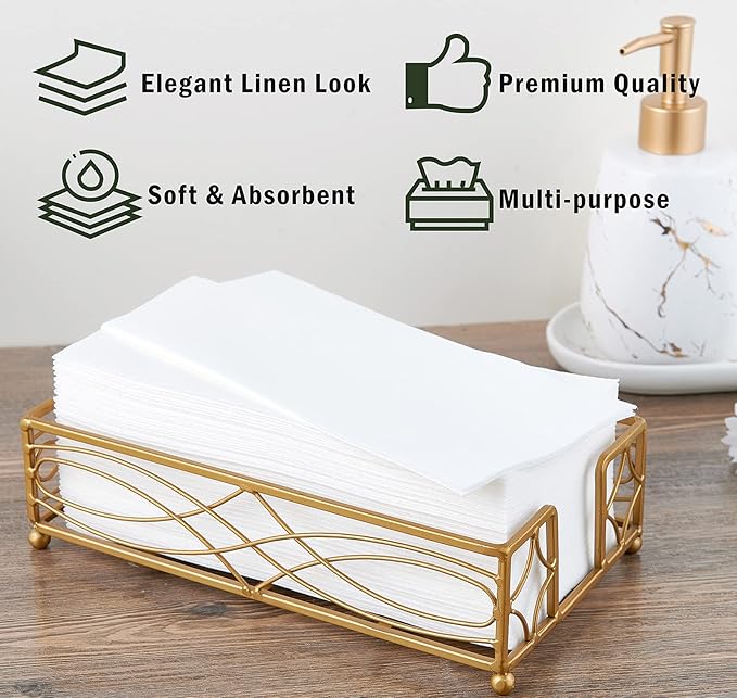 FOCUSLINE 100 Disposable Bathroom Napkins, Linen-Feel Paper Guest Towels
