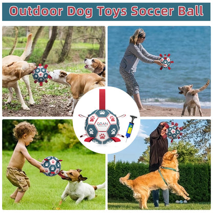 QDAN Dog Balls Toys, Soccer Ball with Straps, Puppy Birthday Gifts, Dog Water Toy, Durable Herding Balls for Small Medium Dogs, Interactive Toys for Tug of War (6 Inch)
