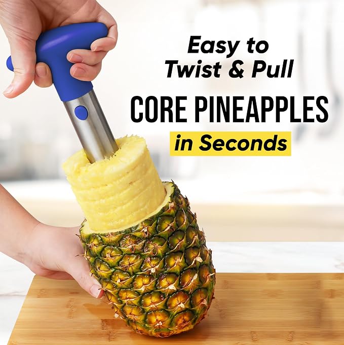 Zulay Kitchen Pineapple Corer and Slicer Tool – Stainless Steel Pineapple Cutter with Eye Remover Tool – Ergonomic Handle & Easy Core Remover – Reinforced Heavy-Duty Blade – Royal Blue
