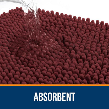OLANLY Large Bathroom Rugs 40x24, Soft Absorbent Chenille Bath Rugs, Rubber Backing Quick Dry, Machine Washable Bath Mats for Bathroom Floor, Tub and Shower, Home Decor Accessories, Andorra Red-Brown