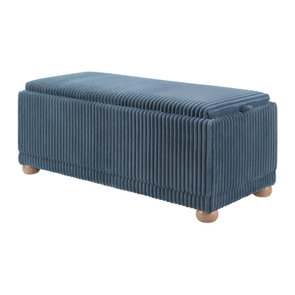 OSP Home Furnishings Sahara Storage Bench with Flip-Top Wood Tray, 42.5W x 14D x 18.5H inches, Natural Wood Feet, Blue Cord Fabric