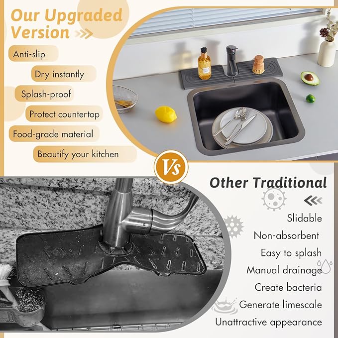18 Inch Faucet Mat for Kitchen Island Sink, Wider Instant Dry Sink Protector