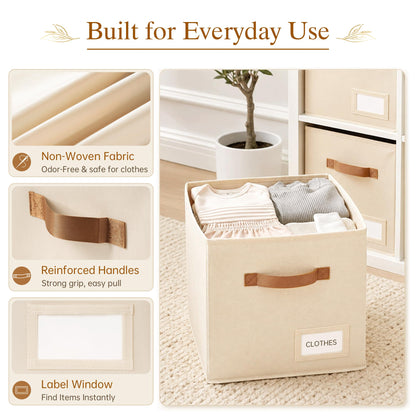 Stowsia Storage Cubes 8 Pack, 11 Inch Fabric Storage Cubes Organizer Bins with Labels, Odor-Free & Sturdy PP Structure, Cubby Baskets for Closet, Shelves, Toys & Nursery (Beige)