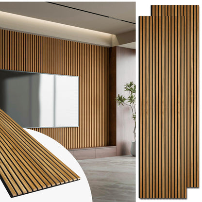 Art3d 2 Pack 94.5 x 24 inch Wood Slat Acoustic Panels for Wall & Ceiling - 31 sq.ft 3D Fluted Sound Absorbing Panel with Wood Finish, Teak