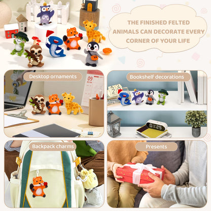 OEHPICC Needle Felting Starter Kit, 7 Cute Buddy Wool Felting Kit, Animal Felt Kit for Beginner Adults with Felting Needles and Instructions for DIY Felting