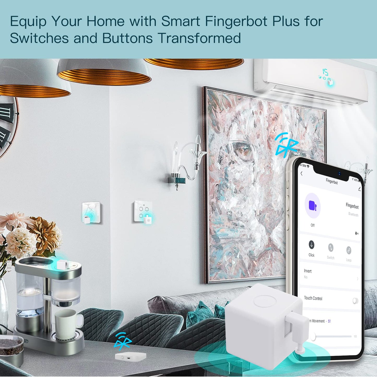 MoesGo 2nd Generation Smart Bluetooth Fingerbot Plus, Wireless Smart Light Switch Button Pusher Bot, Remote Control Smart Life Tuya App, Add Fingerbot Hub Make it Compatible Alexa and Google Home