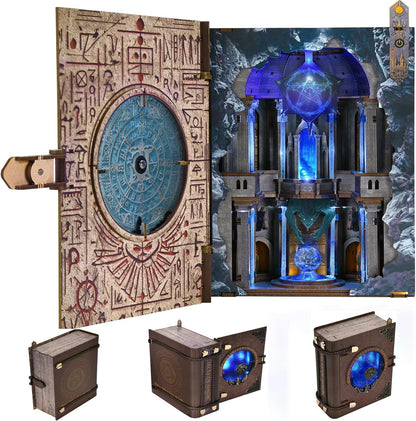 Book Nook Kit, DIY Miniature Dollhouse Magic Booknook Kit, 3D Wooden Puzzle Bookend Bookshelf with LED Light for Adults Teens (Circle of Magic)