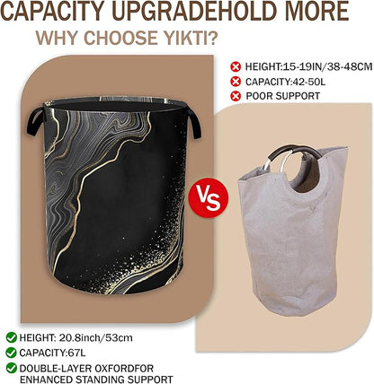 Black Gold Marble Laundry Basket, Modern Clothes Hamper, Oxford Cloth