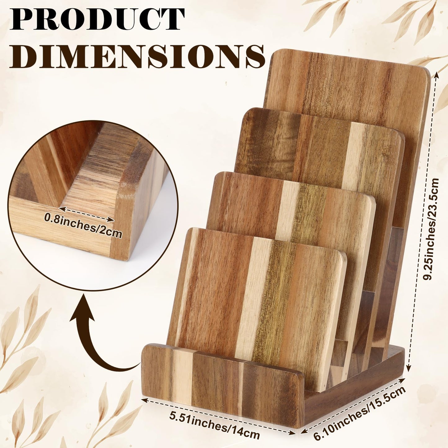 HKSZEH 4 Tier Acacia Wood Brochure Display Stand 6 x 9 inch Brochure Holder Pamphlet Display Stand for 5.5 x 8.5 inch 5 x 7 inch Booklets Menus Postcard Holder Multi Purpose Organizer