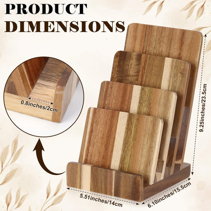 HKSZEH 4 Tier Acacia Wood Brochure Display Stand 6 x 9 inch Brochure Holder Pamphlet Display Stand for 5.5 x 8.5 inch 5 x 7 inch Booklets Menus Postcard Holder Multi Purpose Organizer