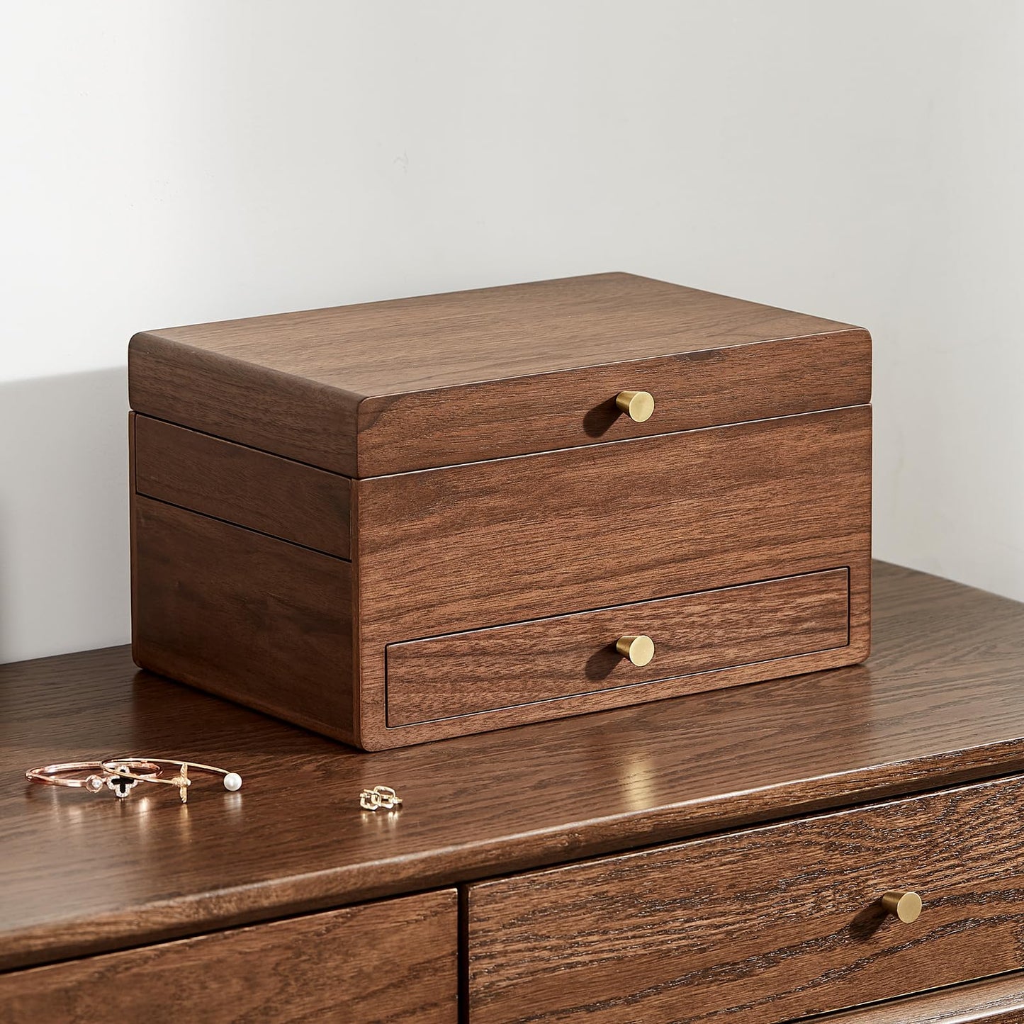 CHOSIN Black Walnut Wooden Jewelry Box for Women, 3 Level Multi-functional Drawer Organizer Box Watch Necklace Ring Earring Storage, Ideal Gift for Her, Fathers Day Gif