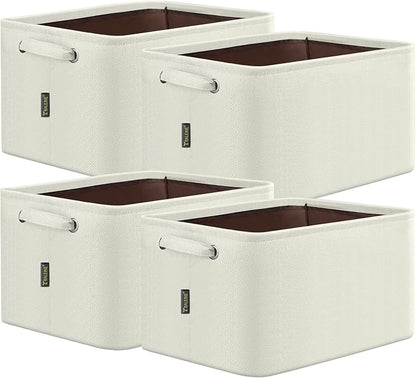 BALEINE 4 Pack Fabric Closet Storage Bins for Shelves, Linen Closet Organizers and Storage, Decorative Baskets for Organizing, Shelf, Clothes, Home, Office (White, 12"x8"x8")