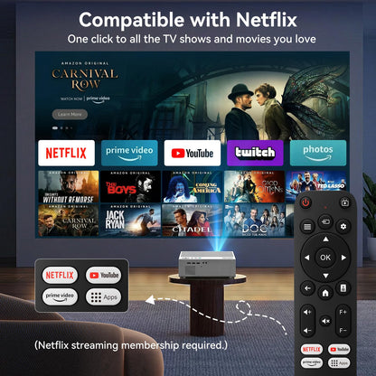 【Officially-Licensed APP & 1800 ANSI】Smart Projector with WiFi and Bluetooth, Pericat 4K Support Portable Outdoor Movie Bluetooth Proyector, Native 1080P Projector for Bedroom/ Home / Wall /Ceilling