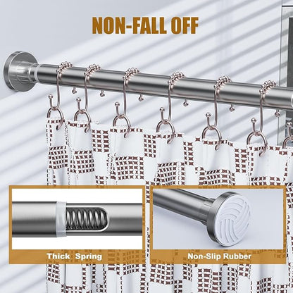 Ausemku Shower Curtain Rod 32-65 Inch Adjustable - 1 Inch Diameter Heavy Duty No drill Spring Tension Shower Rod, Non-Slip Rustproof Telescopic Rod for Bathroom, Nickel