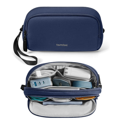tomtoc Electronic Organizer Travel Case, Water Resistant Dual Compartment Tech Pouch Cable Organization Storage Bag for Charger, Cord, Phone, Hard Drive, Power Bank, Accessories Travel Essentials