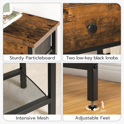 HOOBRO 29.5" Narrow Console Table with 2 Fabric Drawers, Sofa Table, Small Entryway Table with 3-Tier Storage Shelves, Behind Couch Table, for Living Room, Hallway, Rustic Brown and Black BF72XG01
