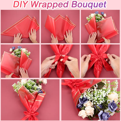 Yahenda 420 Sheets Flower Wrapping Papers:23"x23" Flower Bouquet Paper with Gold Edge Korean Style Bouquet Wrapping for Wedding Bridal Shower Anniversary Floral Supplies(Elegant Colors)