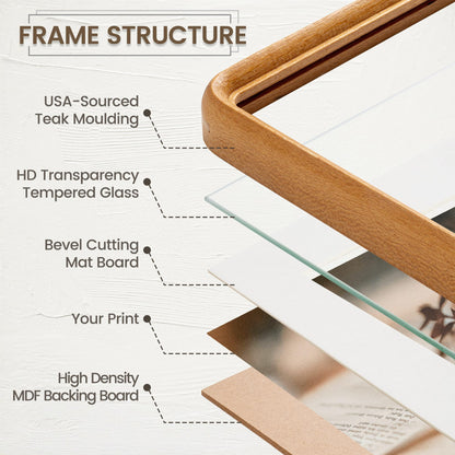 11x17 Picture Frame, USA-Sourced Natural Teak Wood Photo Frame with Tempered Glass, Handcrafted Rounded Corner 11 x 17 Wooden Frame Matted to 8x12 Photos, Wall or Tabletop Display