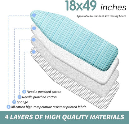 BNDX Ironing Board Cover with Padding 18" x 49" – Non-Slip, Heat-Resistant